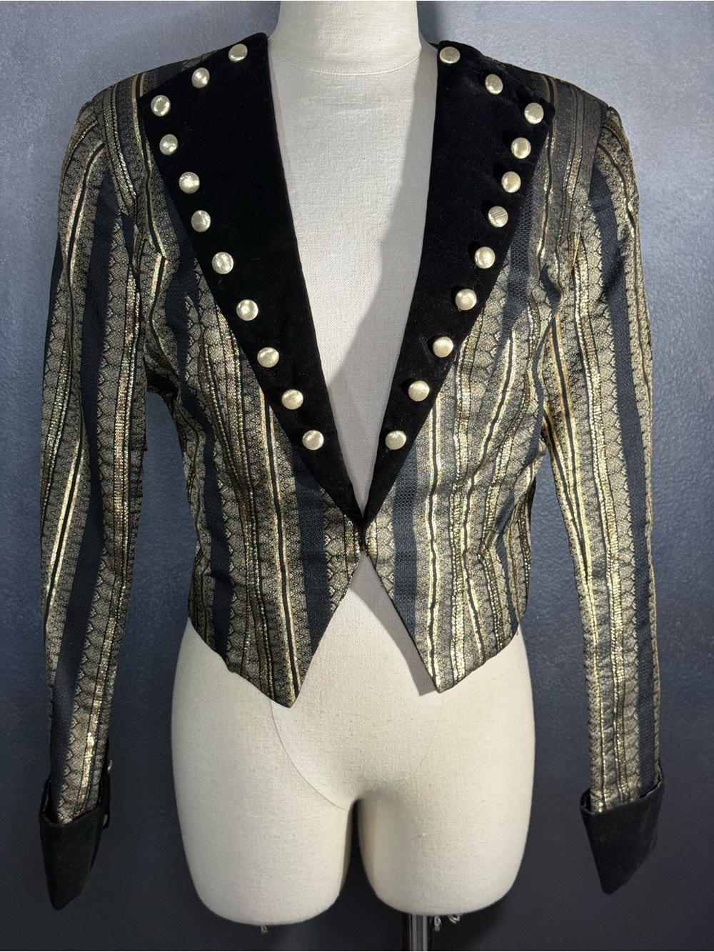 Vintage Hobby Horse Equestrian Show Jacket Black Gold Metallic Western Rodeo L